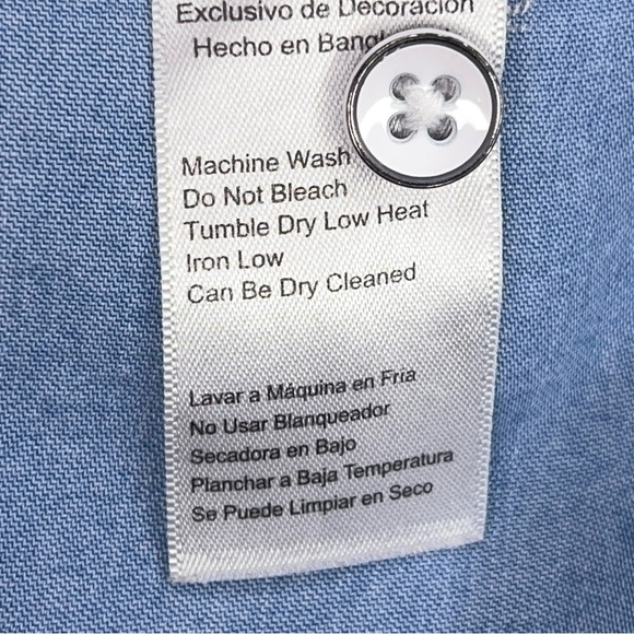 Medium Jachs Girlfriend Blue Lyocell Palm Tree Print Short Sleeve Button Up Top - Picture 16 of 16